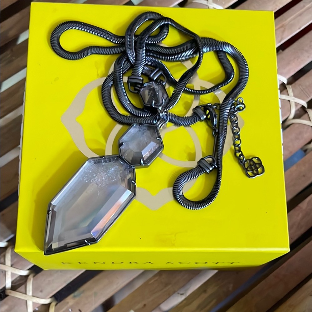 Kendra Scott Gunmetal Necklace with Clear Crystal Pendant